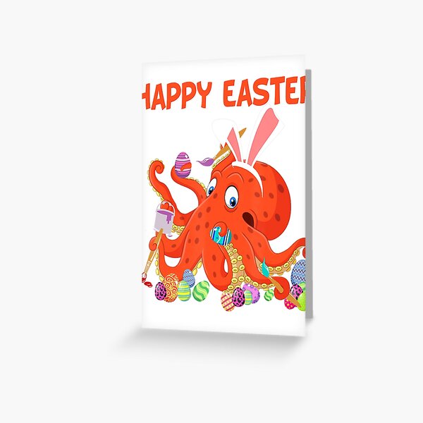 Item preview, Happy Easter Bunny Octopus Painting Easter Eggs designed and sold by KittyNikolaus.
