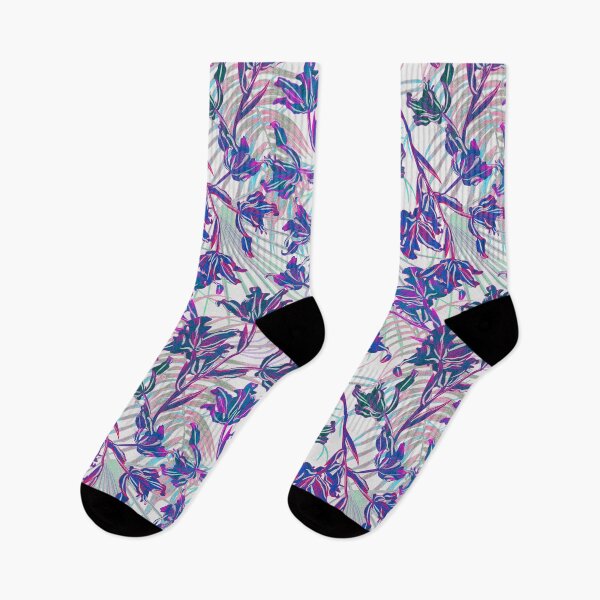 Item preview,  Seamless pattern with neon orchids and psychedelic purple tropical foliage designed and sold by ANAKOTO.