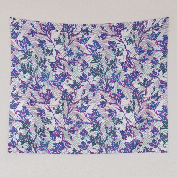 Item preview,  Seamless pattern with neon orchids and psychedelic purple tropical foliage designed and sold by ANAKOTO.