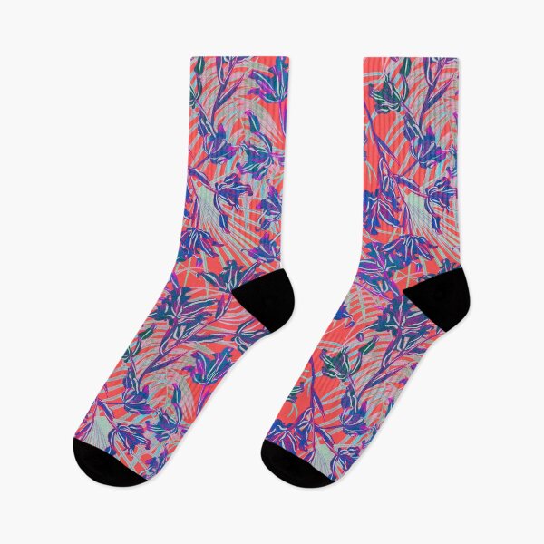Item preview, Seamless pattern with neon orchids and psychedelic purple tropical foliage designed and sold by ANAKOTO.
