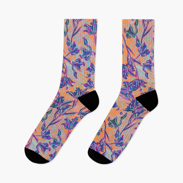 Item preview,  Seamless pattern with neon orchids and psychedelic purple tropical foliage designed and sold by ANAKOTO.