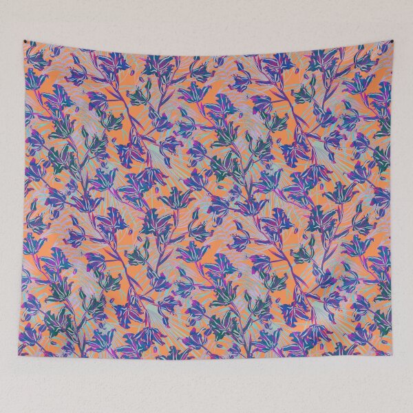 Item preview,  Seamless pattern with neon orchids and psychedelic purple tropical foliage designed and sold by ANAKOTO.
