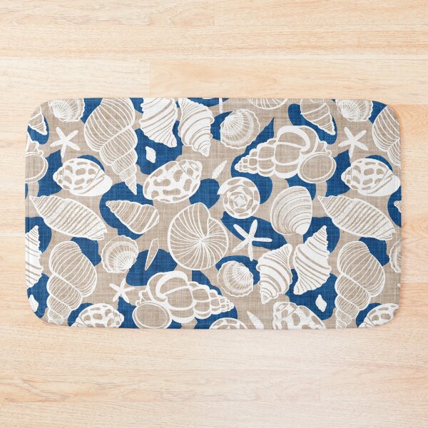 Item preview, Sea treasures // greige faux texture background classic blue shadows white delineated seashells designed and sold by SelmaCardoso.