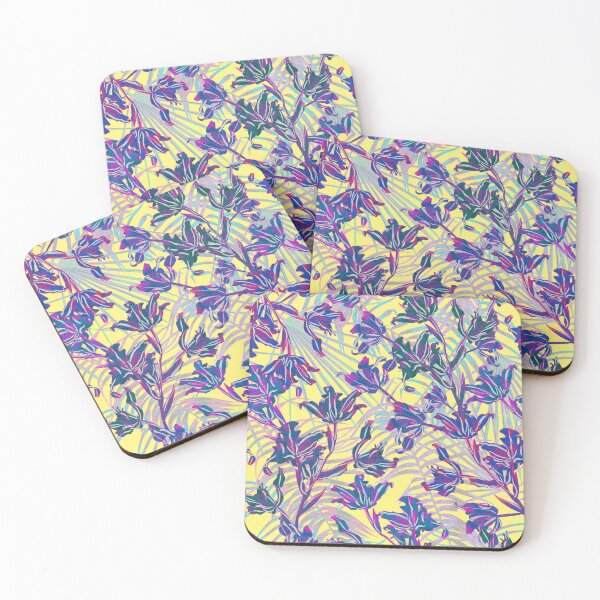 Item preview, Seamless pattern with neon orchids and psychedelic purple tropical foliage designed and sold by ANAKOTO.