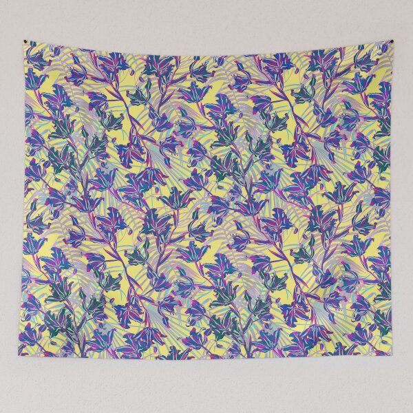 Item preview, Seamless pattern with neon orchids and psychedelic purple tropical foliage designed and sold by ANAKOTO.