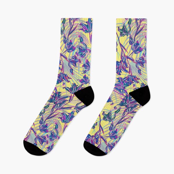 Item preview, Seamless pattern with neon orchids and psychedelic purple tropical foliage designed and sold by ANAKOTO.