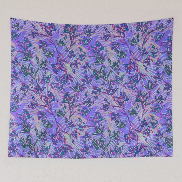 Item preview, Seamless pattern with neon orchids and psychedelic purple tropical foliage designed and sold by ANAKOTO.