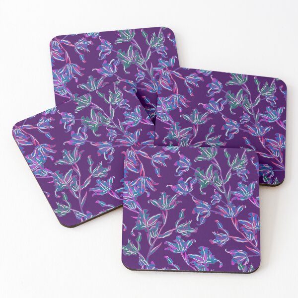 Item preview, Seamless pattern with neon orchids and psychedelic purple tropical foliage designed and sold by ANAKOTO.