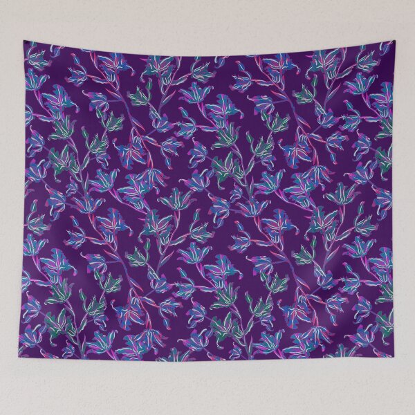 Item preview, Seamless pattern with neon orchids and psychedelic purple tropical foliage designed and sold by ANAKOTO.
