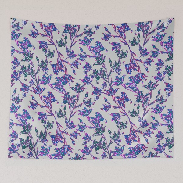Item preview, Seamless pattern with neon orchids and psychedelic purple tropical foliage designed and sold by ANAKOTO.
