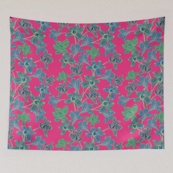 Item preview, Seamless pattern with neon orchids and psychedelic purple tropical foliage designed and sold by ANAKOTO.