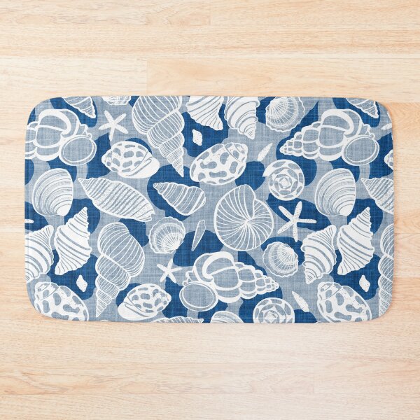 Item preview, Sea treasures // pastel blue faux texture background classic blue shadows white delineated seashells designed and sold by SelmaCardoso.