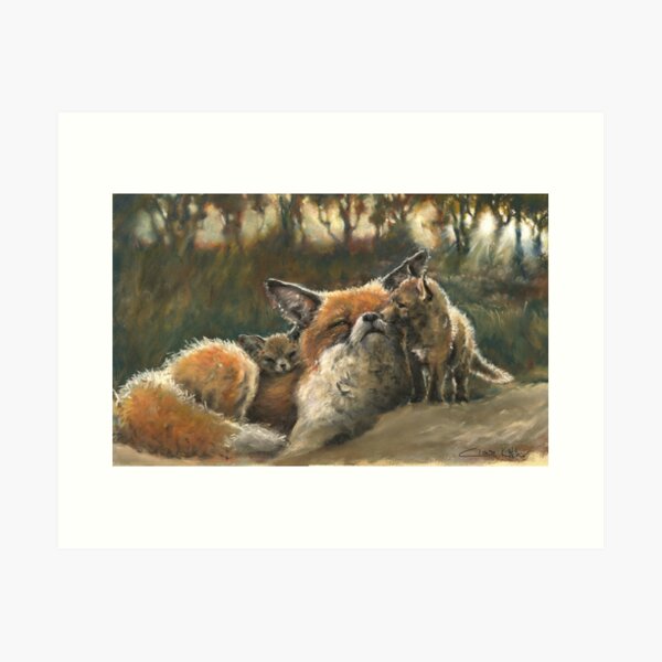 Vixen and her cubs Art Print