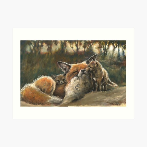 Vixen and her cubs Art Print