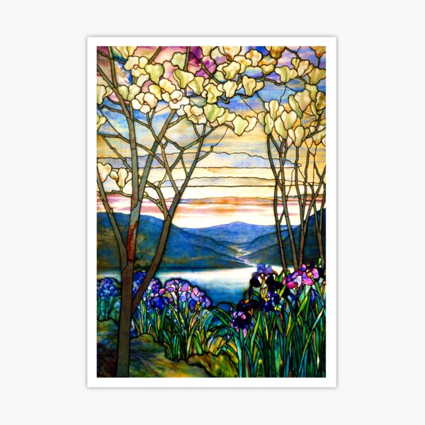 Louis Comfort Tiffany - Stained glass 4. Magnolias and irises Sticker for  Sale by NouveauEra