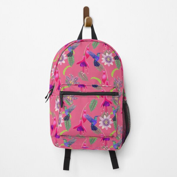Item preview, Hummingbird floral with fuchsia, raspberry mousse toad lily and passion flower, hot pink background designed and sold by Naty Design Prague.