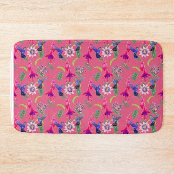 Item preview, Hummingbird floral with fuchsia, raspberry mousse toad lily and passion flower, hot pink background designed and sold by Naty Design Prague.
