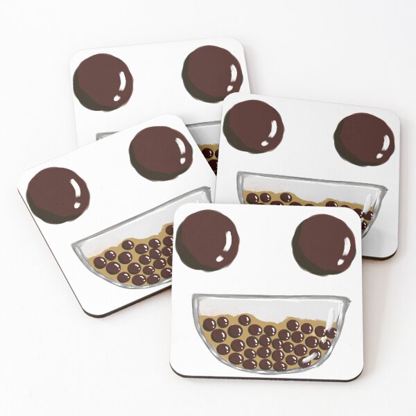 Item preview, cute bubble tea boba smile with pearls as eyes designed and sold by leiriin.