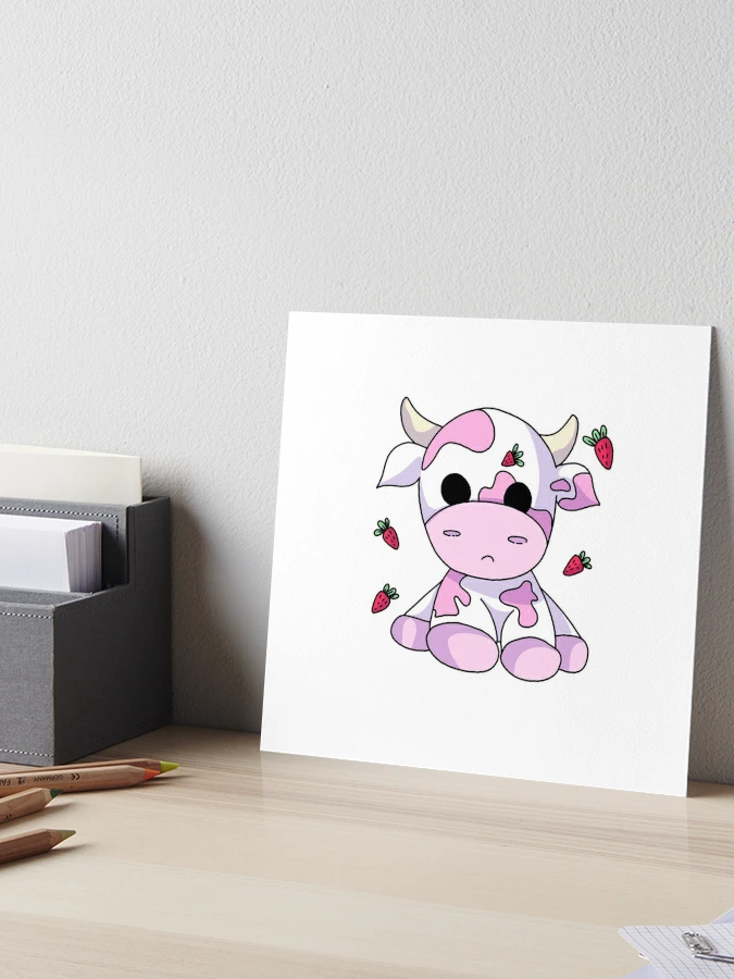 Art Print Strawberry cow 8x8 Art Print - cute Kawaii pink cow