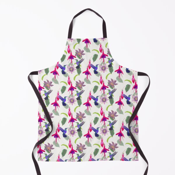 Item preview, Hummingbird floral with fuchsia, raspberry mousse toad lily and passion flower, white background designed and sold by Naty Design Prague.