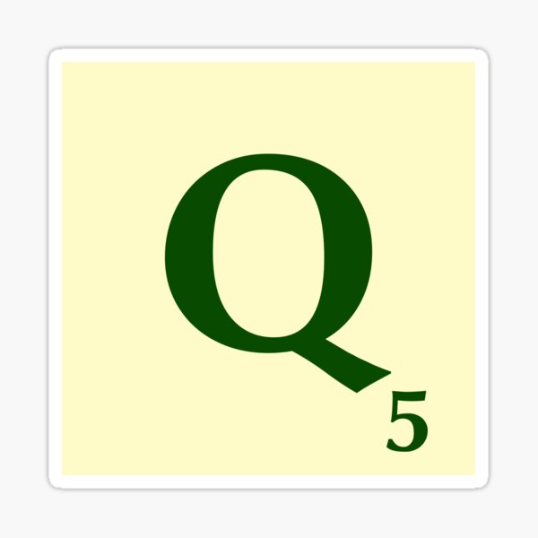 Scrabble tile of the 5 point Q Sticker
