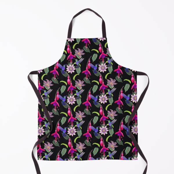 Item preview, Hummingbird floral with fuchsia, raspberry mousse toad lily and passion flower, black background designed and sold by Naty Design Prague.