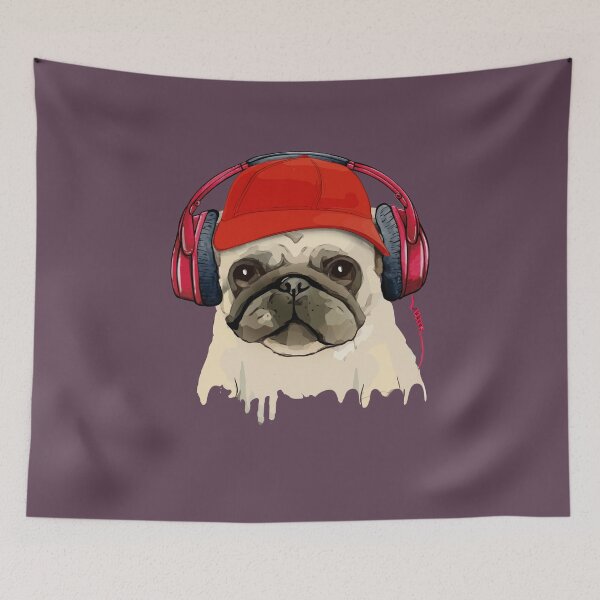 Item preview, Pug, pug face and music headphones, pug lovers, gift for pug lovers designed and sold by Collagedream.