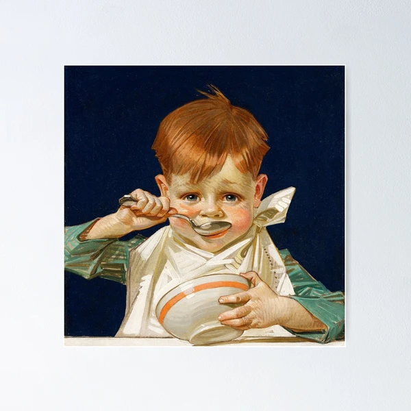 Little boy eating breakfast by J. C. Leyendecker - Vintage Art