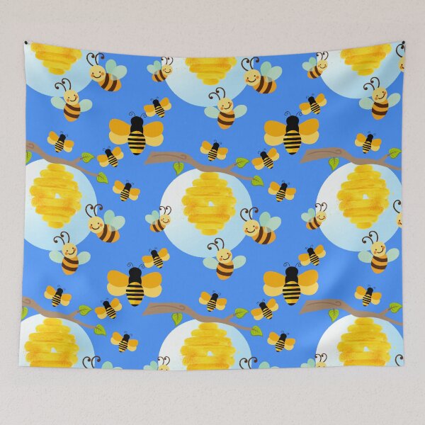 Item preview, Bumblebee. Beautiful honeybee seamless pattern in blue background.  designed and sold by docferds.