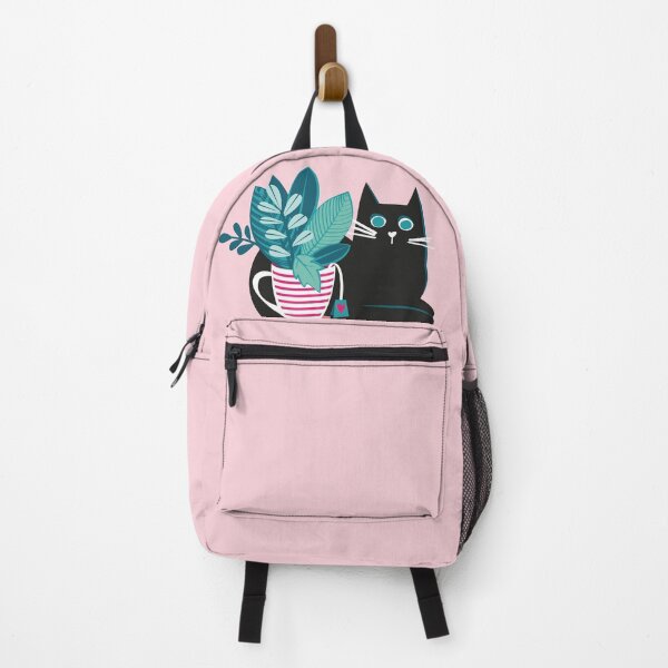 Item preview, One more chapter // pastel pink background black cat striped mug with plants fuchsia pink and teal books with quote designed and sold by SelmaCardoso.