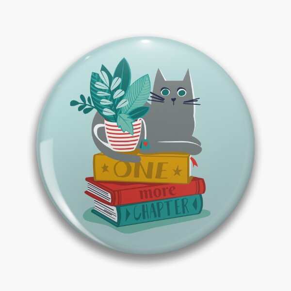 Item preview, One more chapter // aqua background grey cat striped mug with plants red, yellow and green books with quote designed and sold by SelmaCardoso.