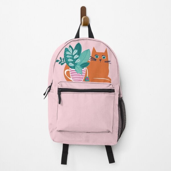 Item preview, One more chapter // pastel pink background orange tabby cat striped mug with plants fuchsia pink and green books with quote designed and sold by SelmaCardoso.