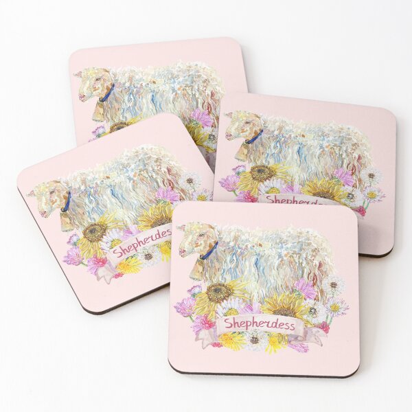 Item preview, Shepherdess - Sheep with Sunflowers and Daisy Summer Flowers designed and sold by becca-boyce.