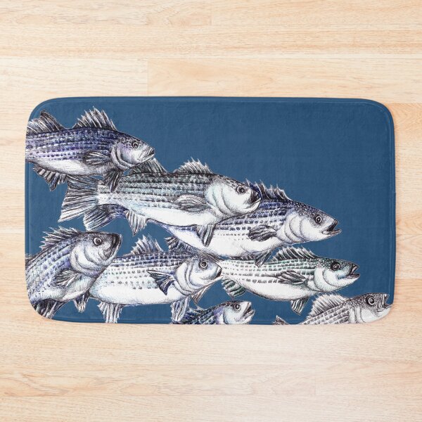 Item preview, Striped Bass Ink Drawing "Old School" - in Marine Blue designed and sold by Michelebuttons.