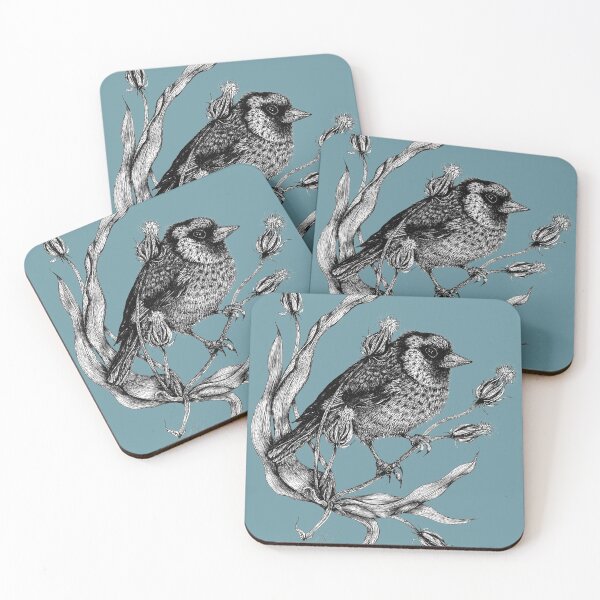 Item preview, Sweet little bird Dorothee with plant blue-gray designed and sold by Susanne Margarete Lutz.