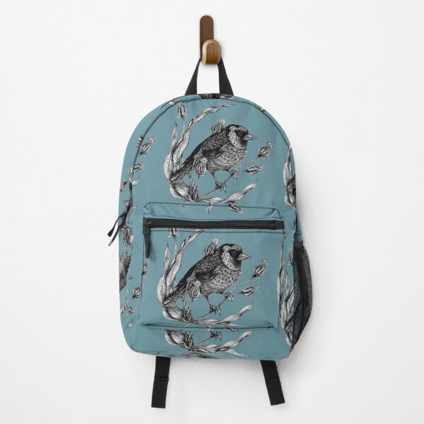 Item preview, Sweet little bird Dorothee with plant blue-gray designed and sold by Susanne Margarete Lutz.
