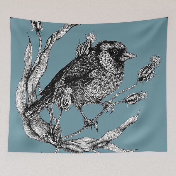 Item preview, Sweet little bird Dorothee with plant blue-gray designed and sold by Susanne Margarete Lutz.