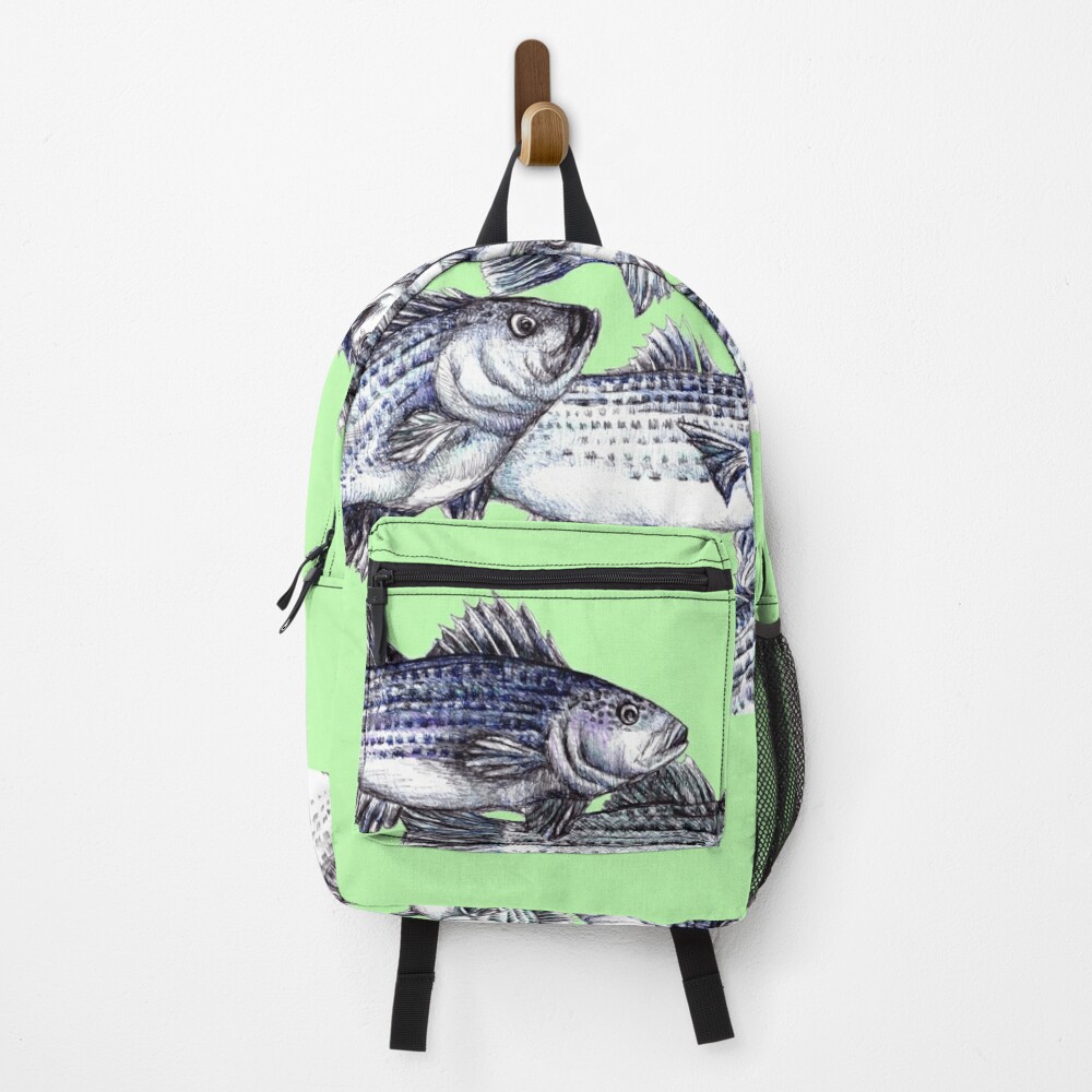 Neon Striped Bass Ink Illustration Old School  Backpack for Sale
