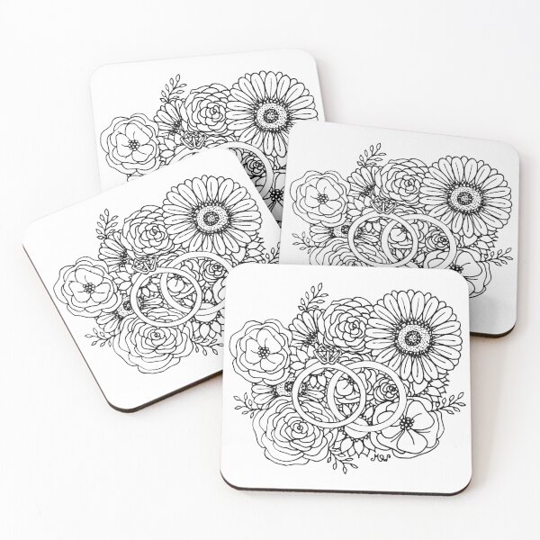 Artikelvorschau, Blumen Ehering Design Line Art Version entworfen und verkauft von Sweeter Than Honey Designs.