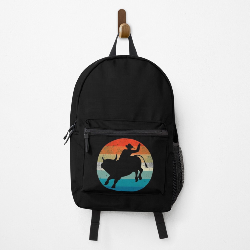 Rodeo Bull Riding Retro Vintage Sunset Backpack