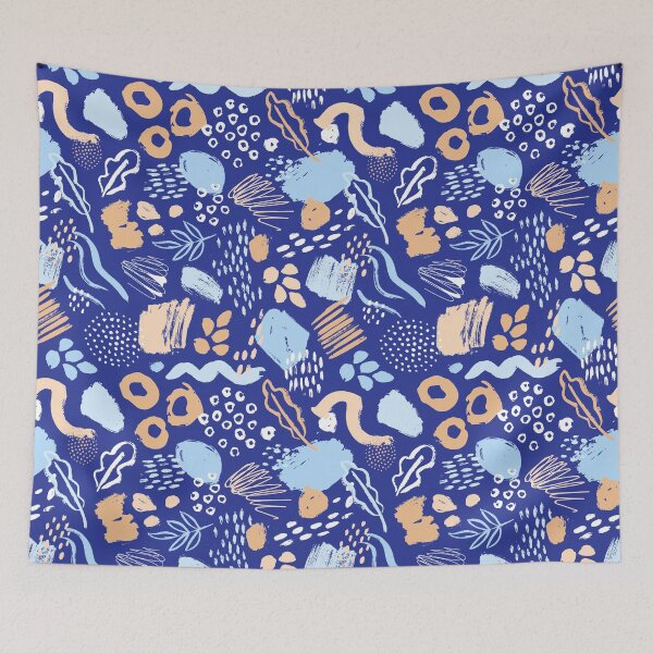 Item preview, Yellow blue indigo abstract colorful pattern face mask strokes artistic paint  designed and sold by Crocozen.