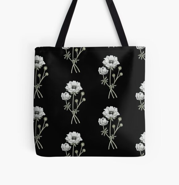 Grey canvas messenger bag Floral Flower Buds Leaves Pattern English Country Style Victorian Lace Image Print canvas beach bag Grey White 14x16-11