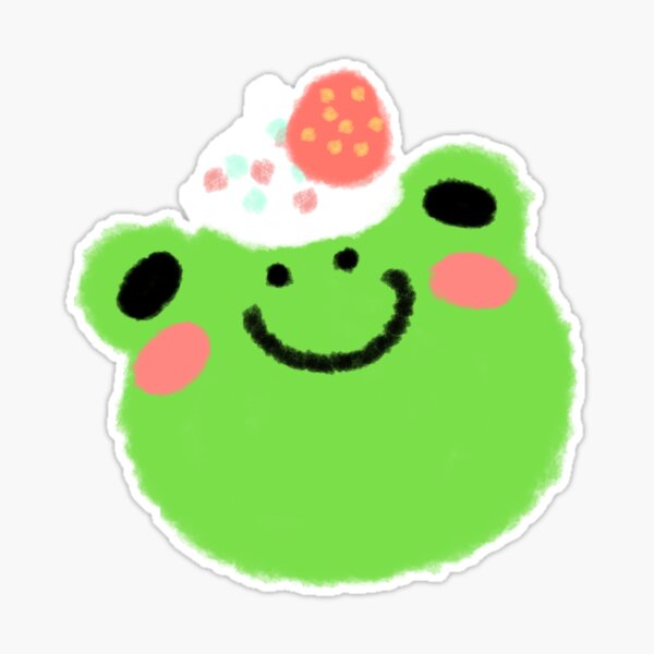 Kawaii Green frog cream puff pastry strawberry Sticker for Sale