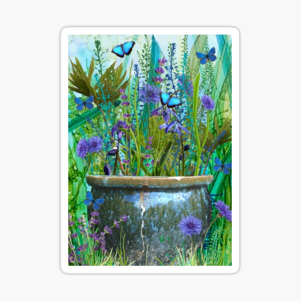 Item preview, Wild Blues and Greens - flowers, plants, butterflies, planter designed and sold by MillieMoth.