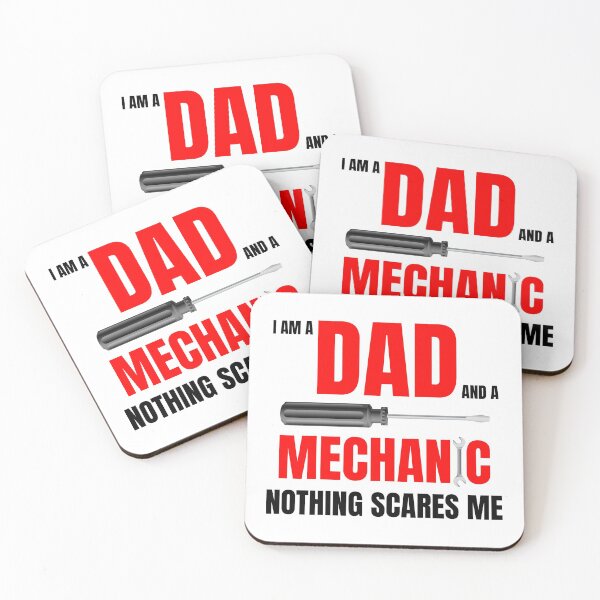 Item preview, I am a Dad and a mechanic nothing scares, funny quote with red text. designed and sold by Lekrock.