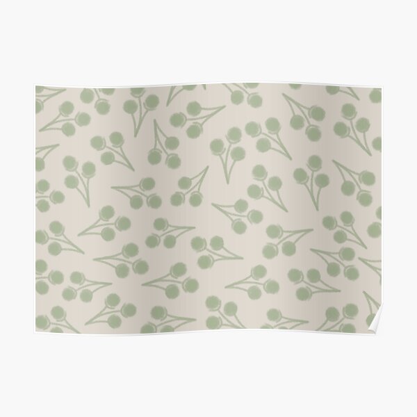 Sweet Cotton Stems Botanical Pattern in Almond Beige and Sage Green Poster