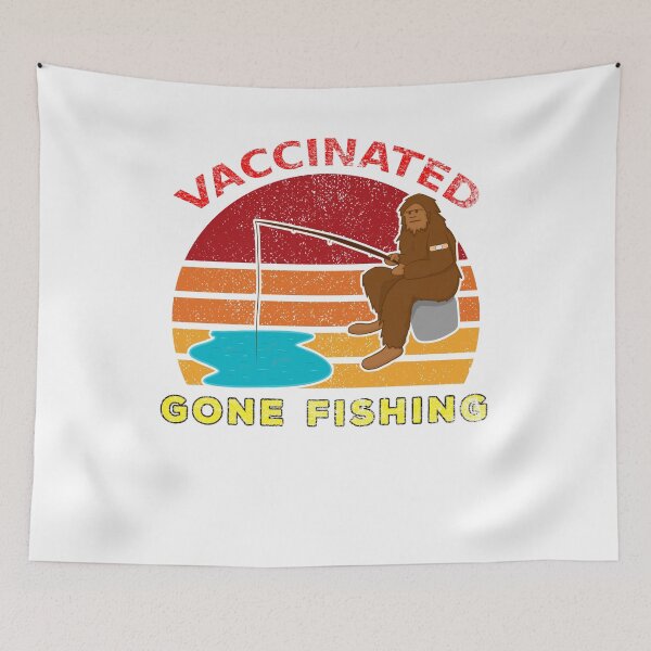 Item preview, Vaccinated Big Foot Skunk Ape Gone Fishing Sunset Distressed White BG designed and sold by KeysTreasures.