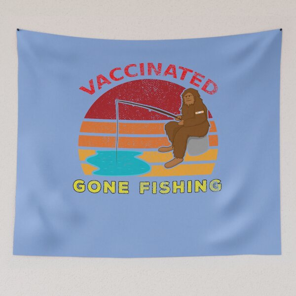 Item preview, Vaccinated Big Foot Skunk Ape Gone Fishing Sunset Distressed Blue BG designed and sold by KeysTreasures.