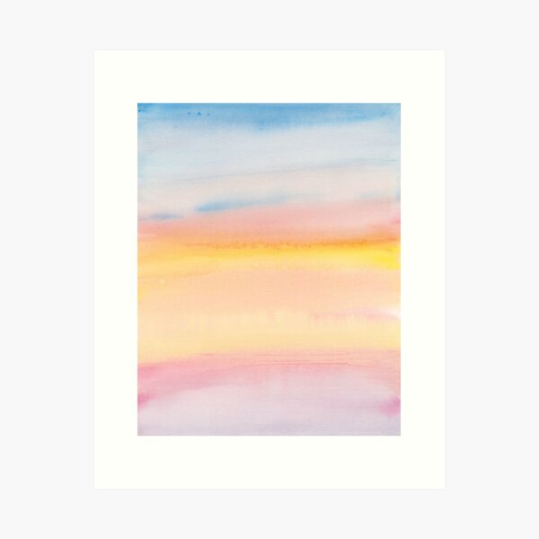 Minimalist, Abstract Art, Serene Sky, Sunrise or Sunset, Gradient, Watercolor Painting Art Print