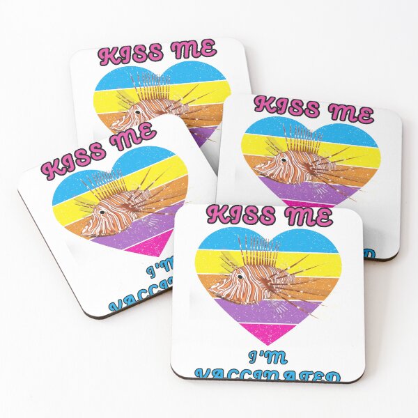 Item preview, Kiss Me I Am Vaccinated Lionfish Rainbow Heart Distressed White BG designed and sold by KeysTreasures.